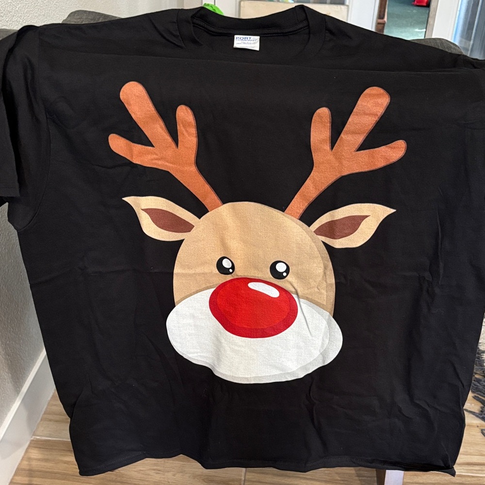 Port & Company Adult Reindeer Tee - Black and Red